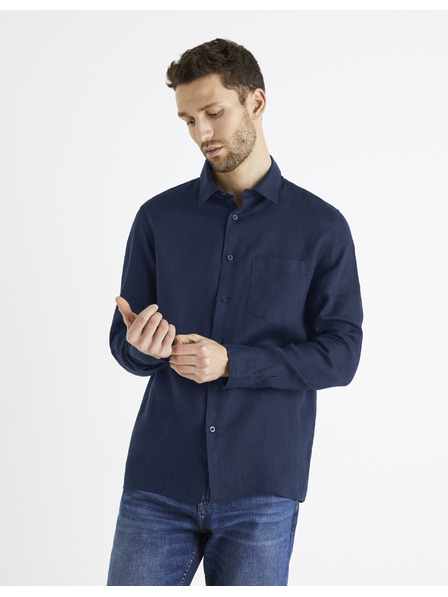 Celio Тъмносиня мъжка ленена риза Celio Baflax