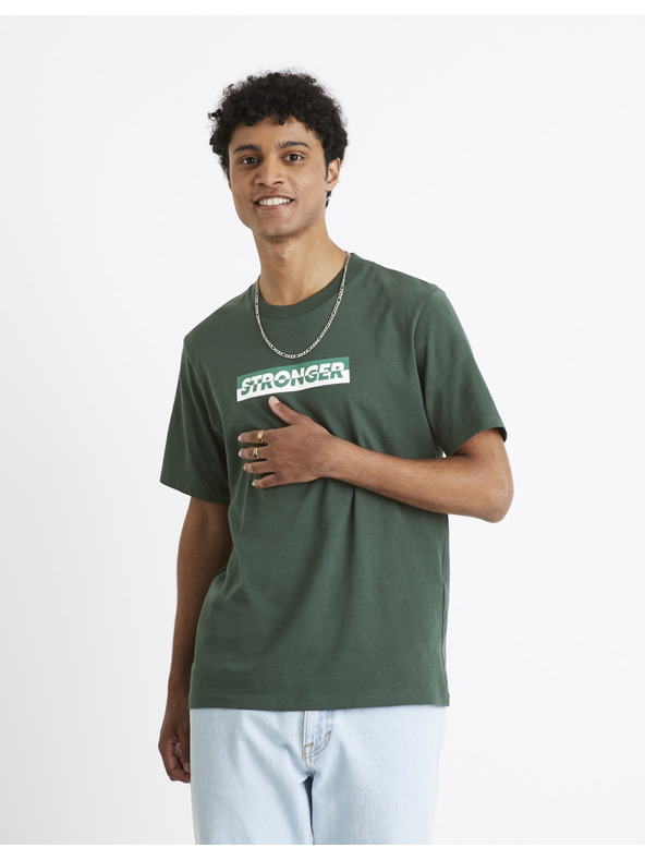 Celio Тъмнозелена мъжка тениска Celio Cefasto