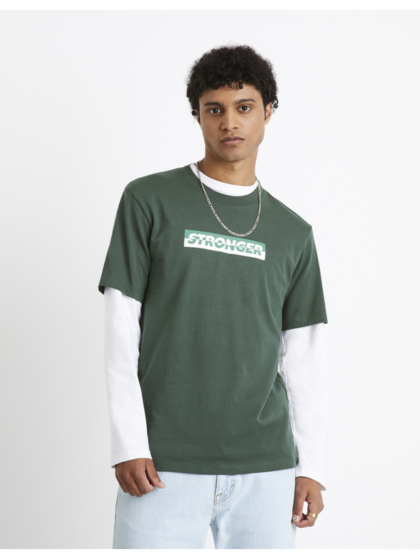 Celio Тъмнозелена мъжка тениска Celio Cefasto