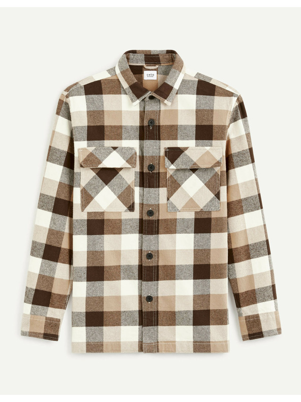 Celio Кафява мъжка карирана риза Celio Caochecky