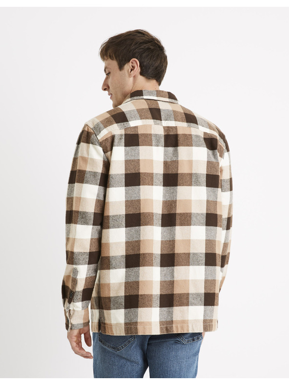 Celio Кафява мъжка карирана риза Celio Caochecky