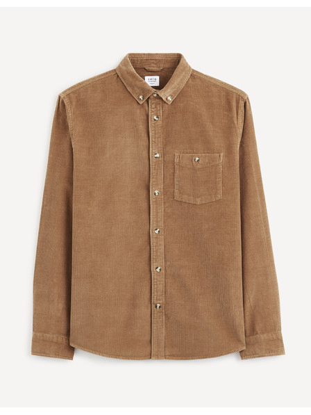 Celio Кафява мъжка риза от велур Celio Carduroys