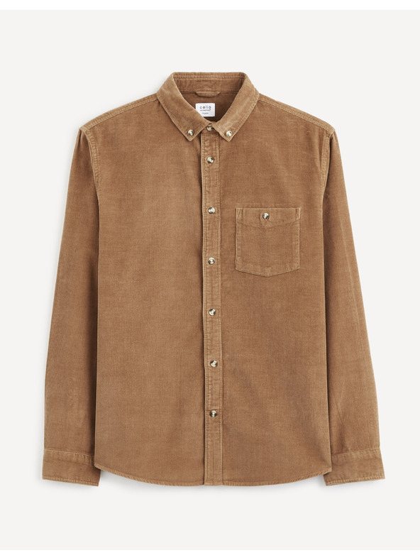 Celio Кафява мъжка риза от велур Celio Carduroys
