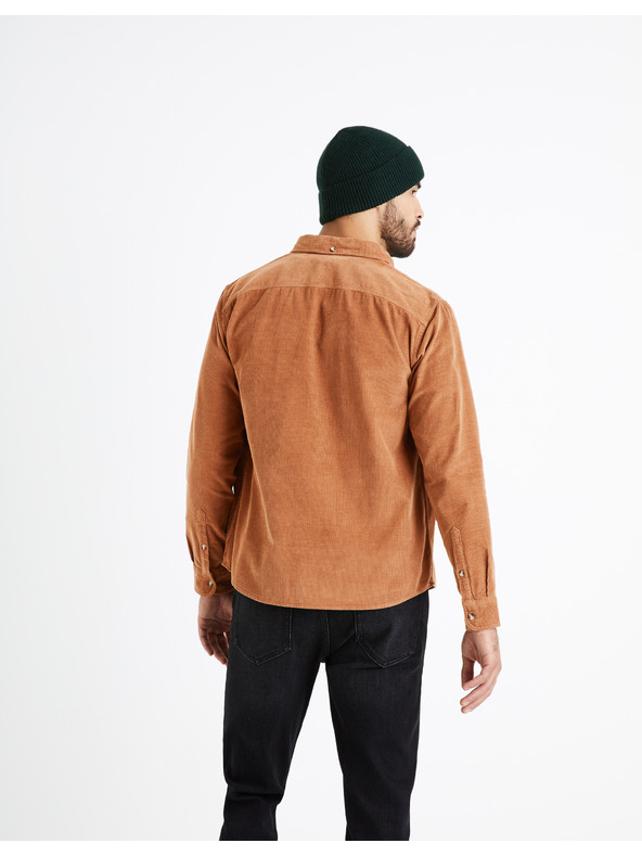 Celio Кафява мъжка риза от велур Celio Carduroys