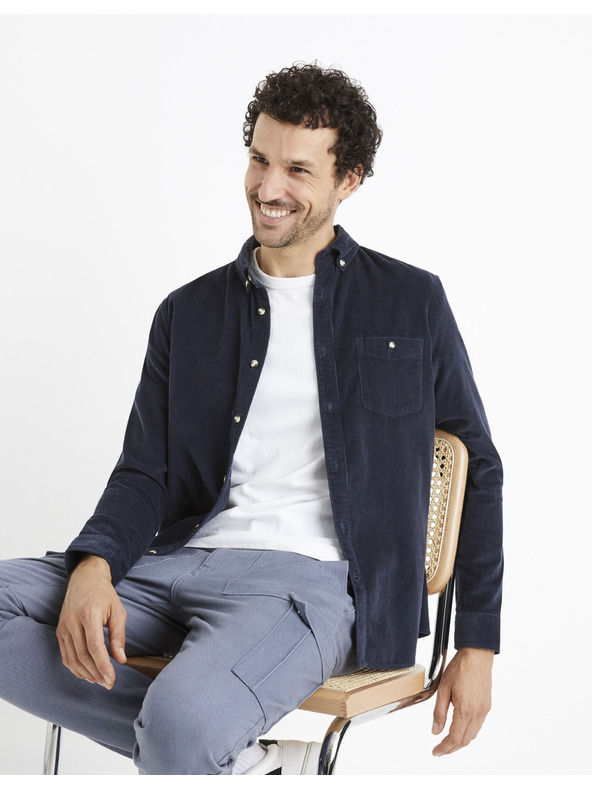 Celio Тъмносиня мъжка риза от велур Celio Carduroys