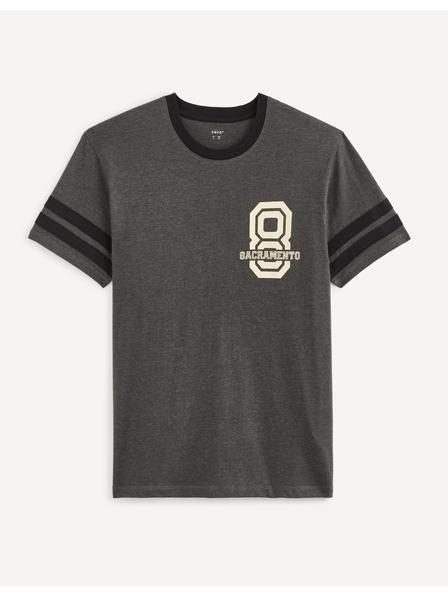 Celio Тъмно сива мъжка тениска с щампа Celio