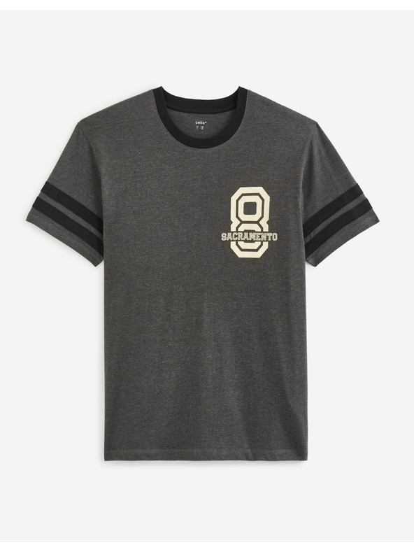 Celio Тъмно сива мъжка тениска с щампа Celio