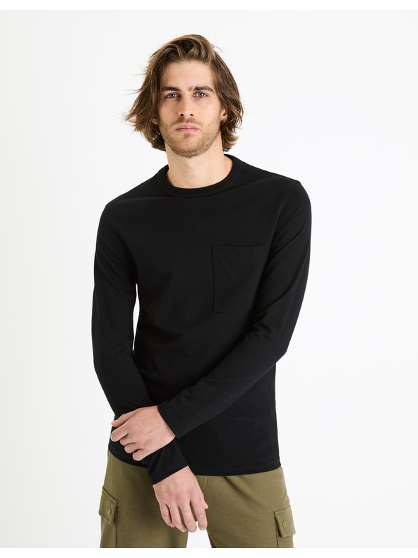 Celio Черна мъжка основна риза с джоб Celio