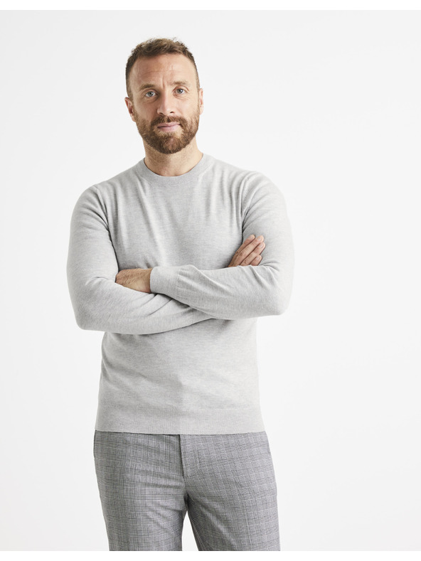 Celio Светлосив мъжки основен пуловер Celio