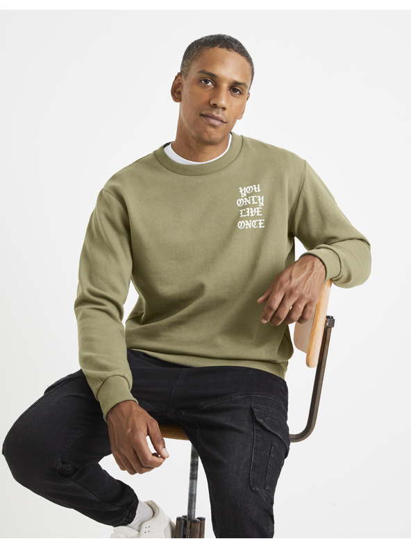 Celio Светлозелен мъжки суитчър с надпис Celio на гърба