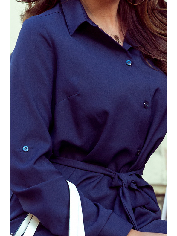 numoco Рокля с риза и копчета - тъмно синя Numoco