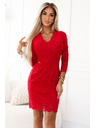 numoco Рокля с дълъг ръкав и дантелено деколте - червена Numoco