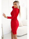 numoco Рокля с дълъг ръкав и дантелено деколте - червена Numoco
