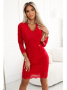 numoco Рокля с дълъг ръкав и дантелено деколте - червена Numoco