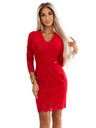 numoco Рокля с дълъг ръкав и дантелено деколте - червена Numoco