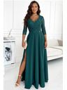 numoco Елегантна дантелена дълга рокля с деколте - зелена Numoco AMBER