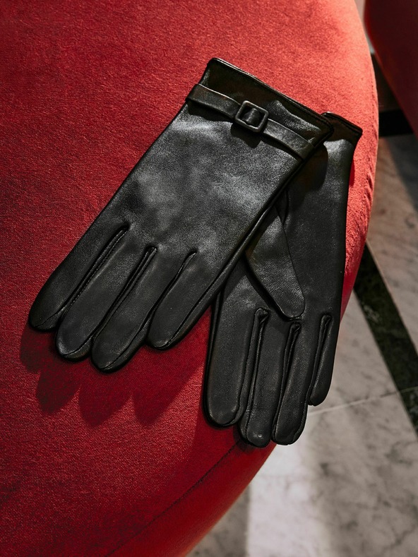 Orsay Черни дамски кожени ръкавици ORSAY