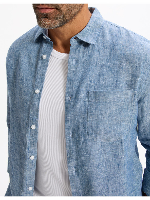 Celio Синя мъжка ленена риза Celio Daflix