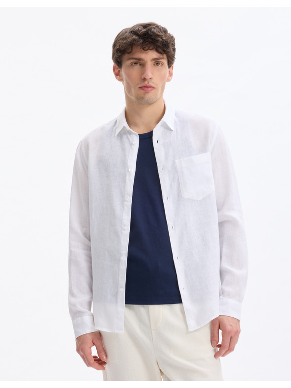 Celio Бяла мъжка ленена риза Celio Daflix