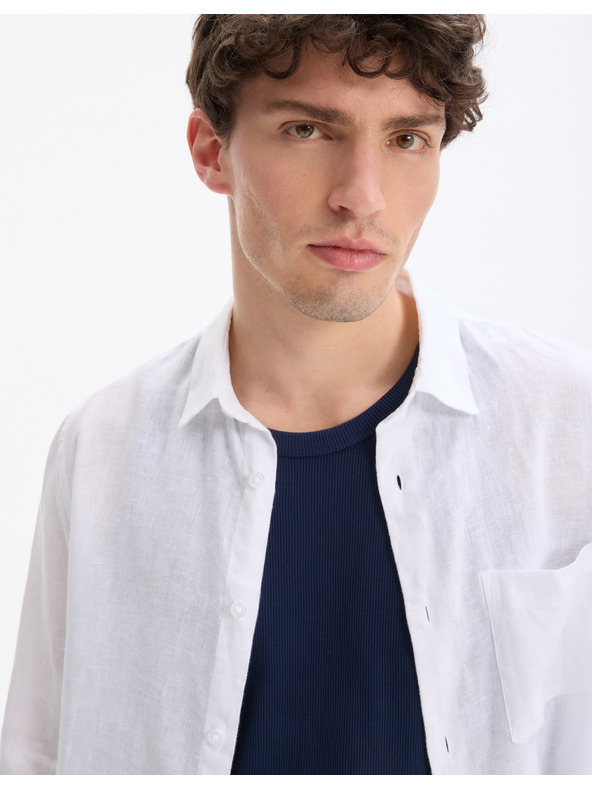 Celio Бяла мъжка ленена риза Celio Daflix