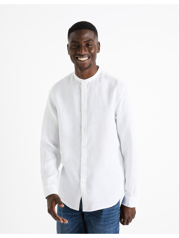 Celio Бяла мъжка ленена риза Celio Damaolin