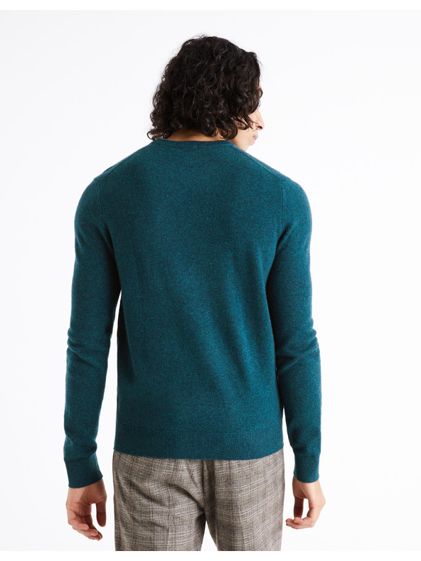Celio Петролен мъжки пуловер от мериносова вълна Celio Cenormal