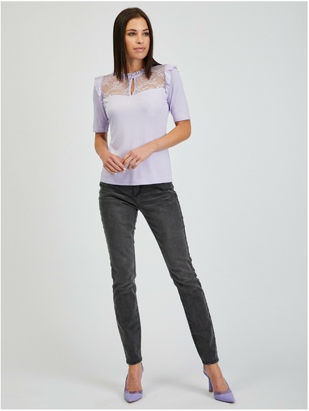 Orsay Светлолилава дамска тениска с дантела ORSAY