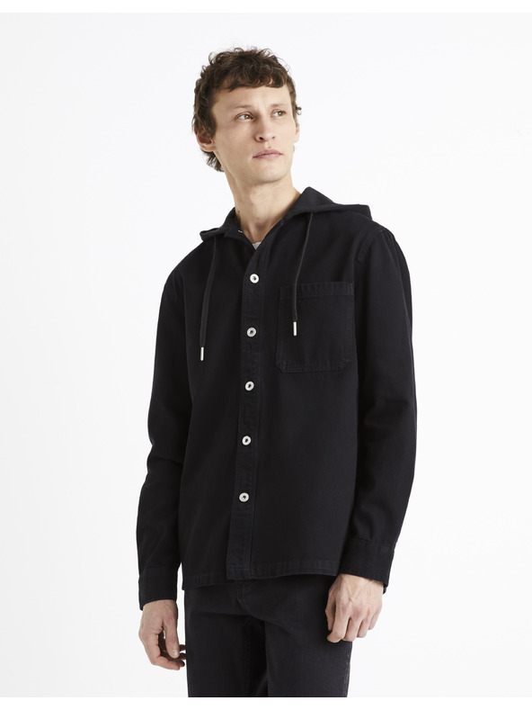 Celio Черна мъжка дънкова риза с качулка Celio Dadenim