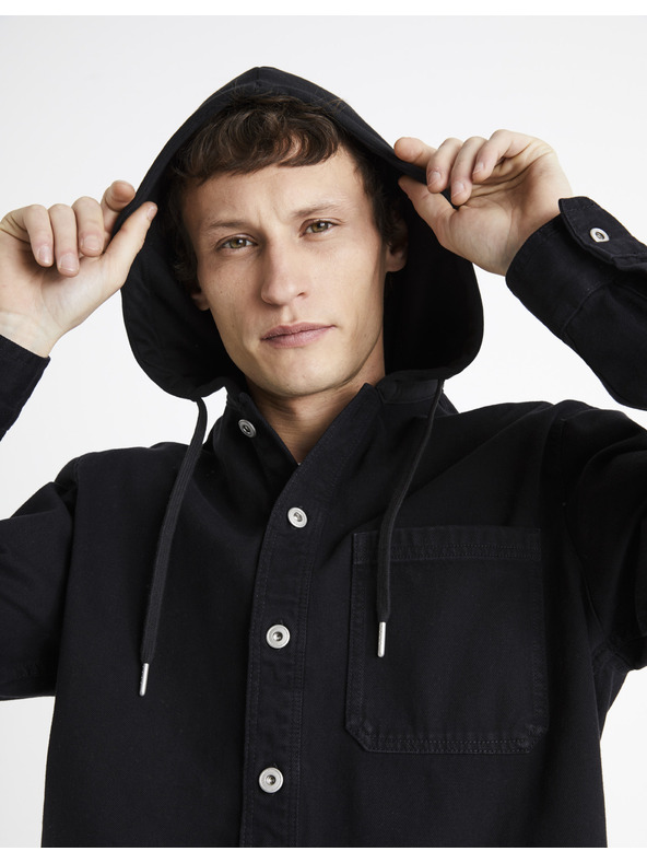 Celio Черна мъжка дънкова риза с качулка Celio Dadenim