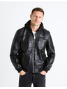 Celio Черно мъжко кожено яке с качулка Celio Fumati