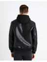Celio Черно мъжко кожено яке с качулка Celio Fumati