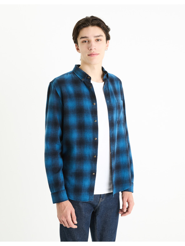 Celio Синя мъжка карирана риза Celio Fabuche