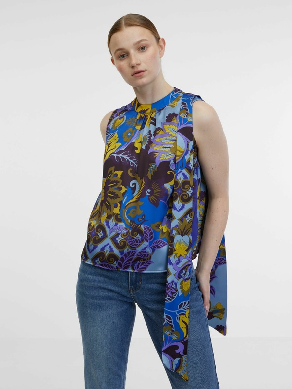 Orsay Синя дамска сатенена блуза с десен ORSAY