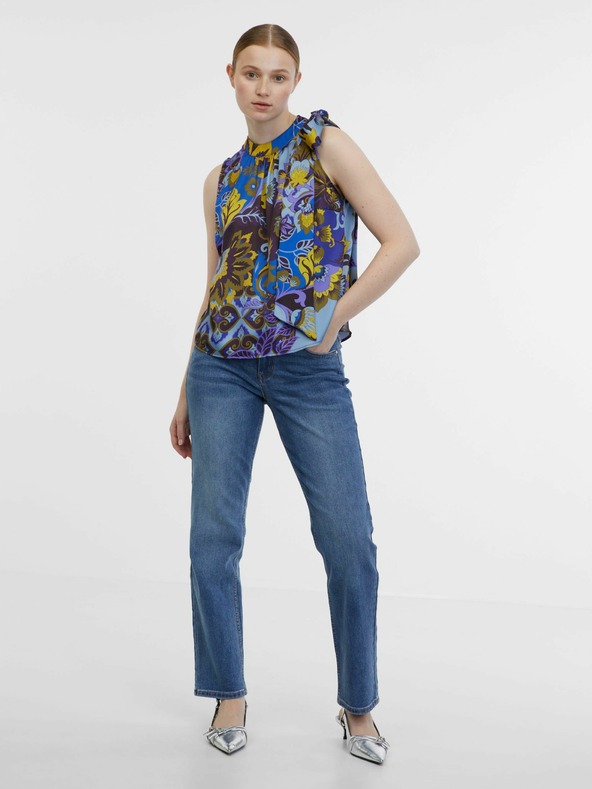 Orsay Синя дамска сатенена блуза с десен ORSAY