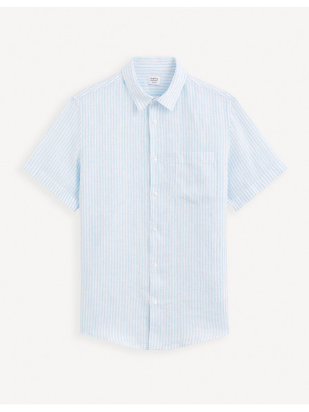 Celio Светлосиня мъжка ленена риза на райета Celio Damarlin