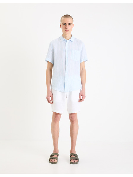 Celio Светлосиня мъжка ленена риза на райета Celio Damarlin