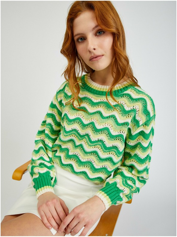 Orsay Жълто-зелен дамски пуловер на райе ORSAY