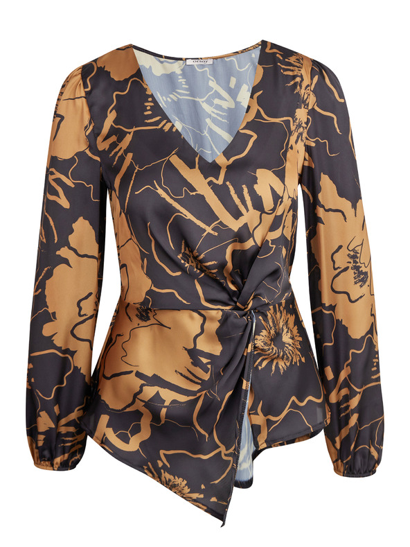 Orsay Кафяво-черна дамска сатенена блуза на цветя ORSAY