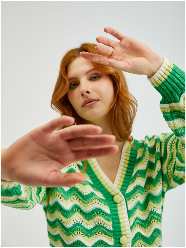 Orsay Зелена дамска жилетка на райе ORSAY