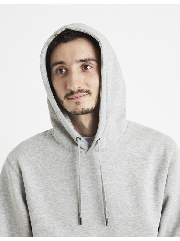 Celio Сив мъжки основен пуловер с качулка Celio