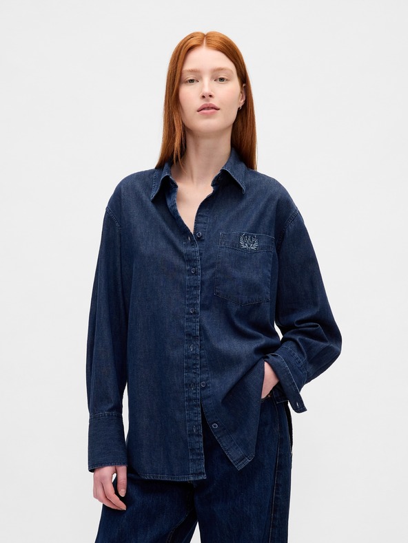 GAP Oversize дънкова риза с лого Big Shirt UltraSoft GAP