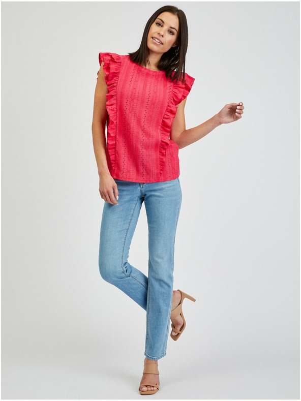 Orsay Тъмнорозова дамска тениска с волани ORSAY