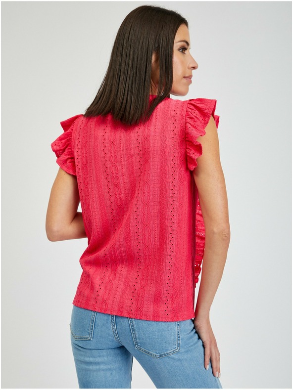 Orsay Тъмнорозова дамска тениска с волани ORSAY