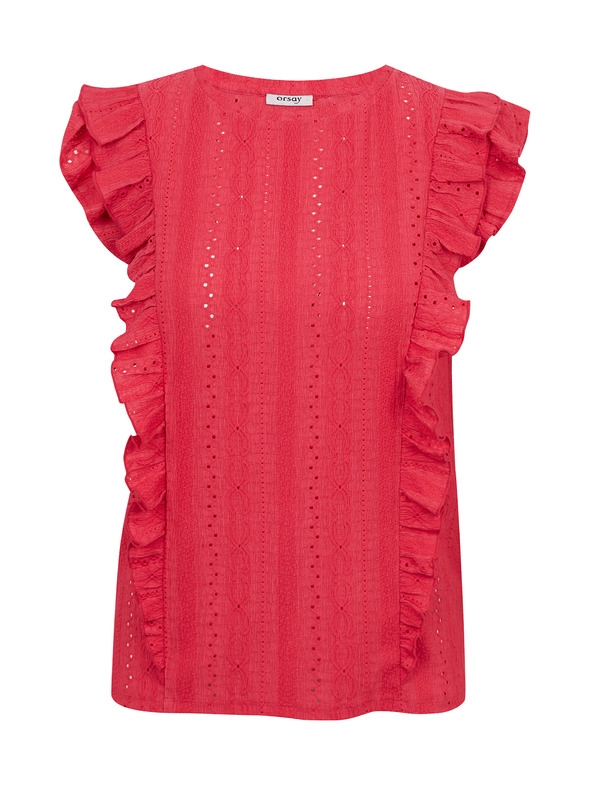 Orsay Тъмнорозова дамска тениска с волани ORSAY