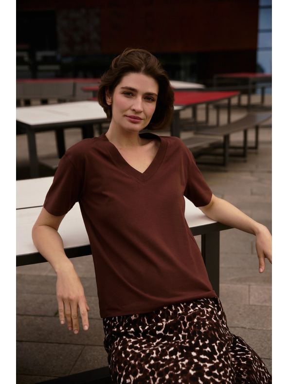 Moodo Кафяв топ с V-образно деколте Moodo