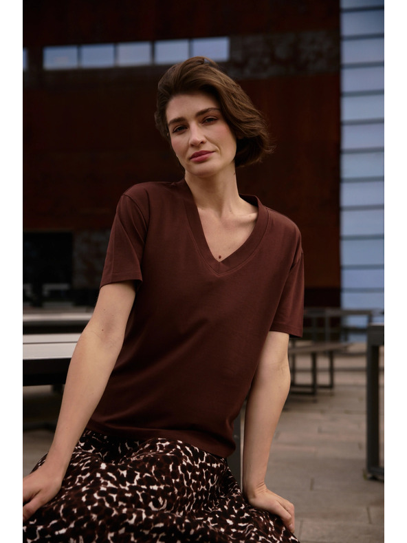 Moodo Кафяв топ с V-образно деколте Moodo