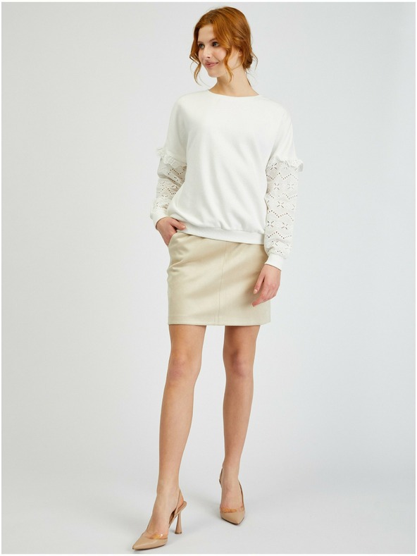 Orsay Бял дамски пуловер с декоративни ръкави ORSAY