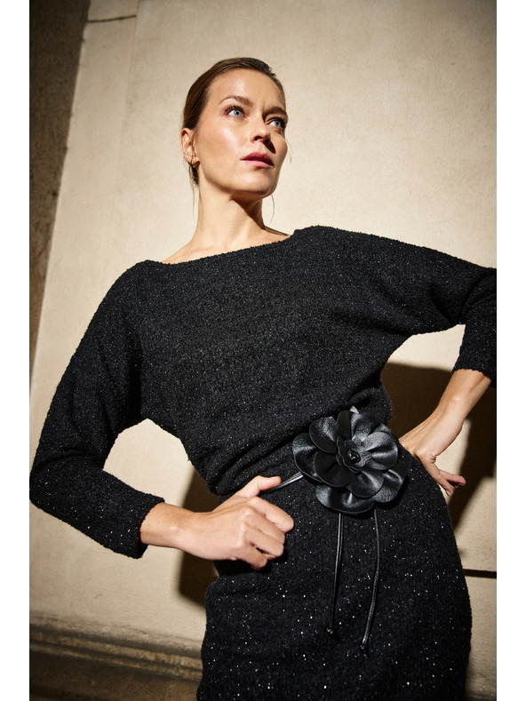 Moodo Вързан колан с цвете черен Moodo