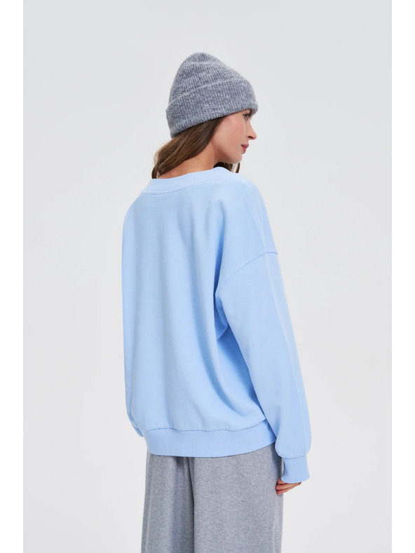 Moodo Блуза с V-образно деколте светлосиня Moodo