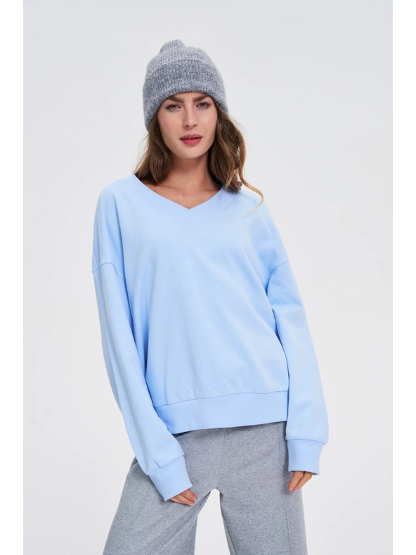 Moodo Блуза с V-образно деколте светлосиня Moodo